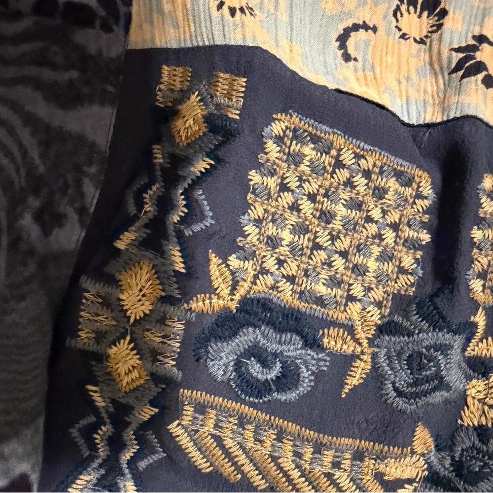 John Mark Blue Boho Kimono Duster Cardigan Patchwork Embroidered Longline 1X - Picture 8 of 11